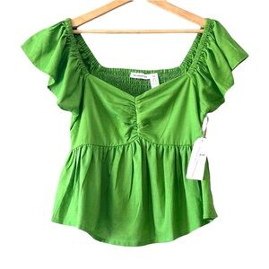 Midnight Sky Green Top Smocked back Cap Sleeve Size Medium NWT